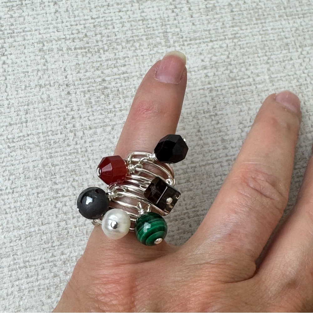 Sterling Silver bead charm rings adjustable set of 6